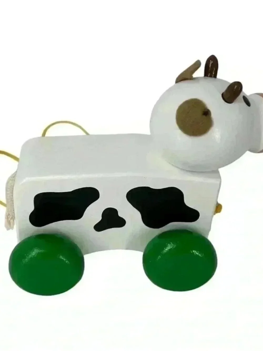 Wooden Cow Pull Along Toy Hand Painted Made in Europe New